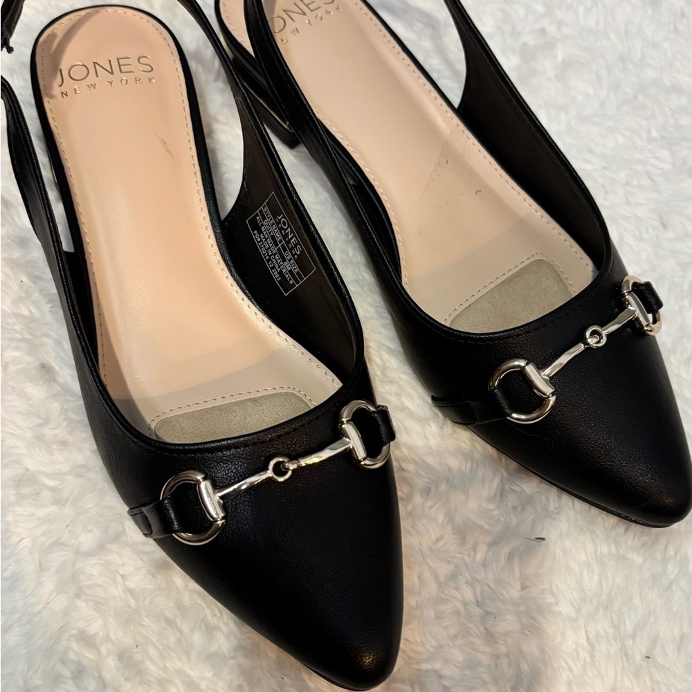 Jones New York Black Slingback Heels with Silver Accents